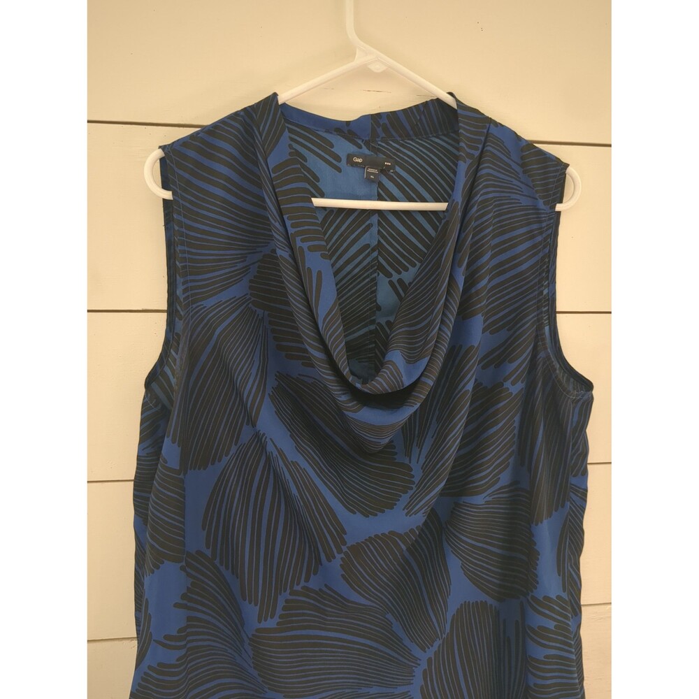 Gap XL draped neck sleeveless semi sheer top black blue fall coastal career
